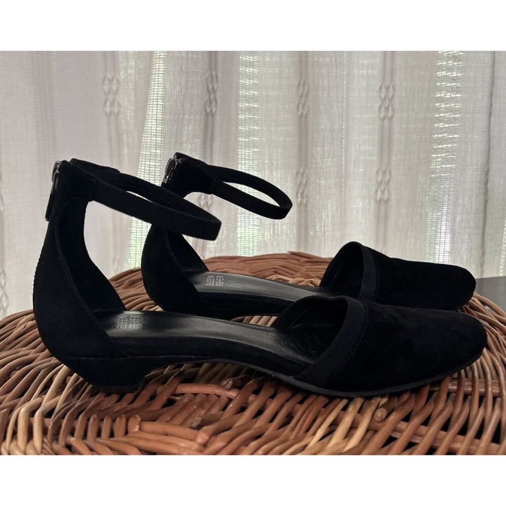 Eileen Fisher Suede Ankle Strap Low Heel Black Pump Shoes Women's 7.5